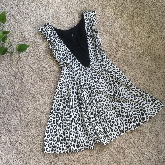 Express Leopard Print Skater Dress w Lace Back - Picture 2 of 5